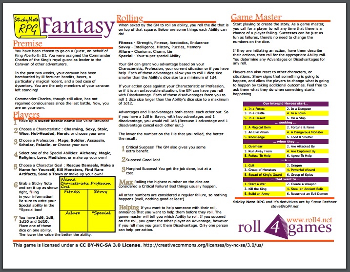 Sticky Note RPG - Fantasy! 1 SN RPG fantasy • Roll4 Network