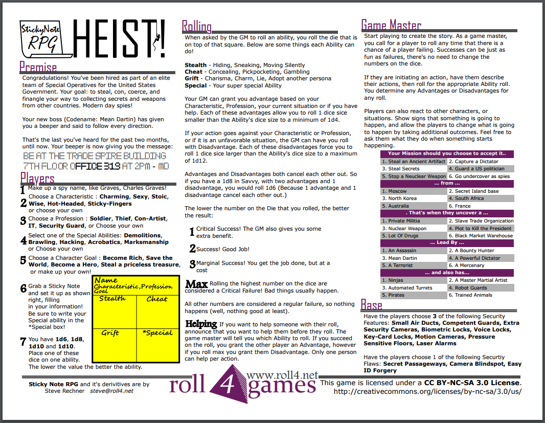 Sticky Note RPG Heist Roll4dotnet • Roll4 Network