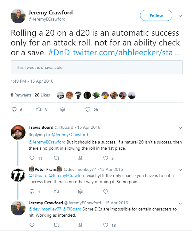 Natural 20's on Skill Checks 2 The Tweet referenced